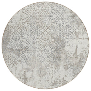 HomeRoots 5' Elegant Ivory Beige Taupe Floral Area Rug for Indoor and Outdoor Use – Easy Care, Durable Design 8' Round 586170