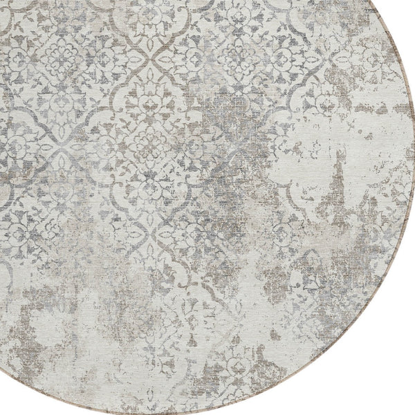 Homeroots 3' Floral Washable Area Rug In Artichoke & Fern Green - Perfect For Indoor & Outdoor Spaces! 8' Round Polyester 586170