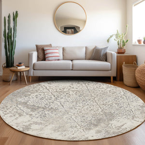 Homeroots 3' Floral Washable Area Rug In Artichoke & Fern Green - Perfect For Indoor & Outdoor Spaces! 8' Round Polyester 586170