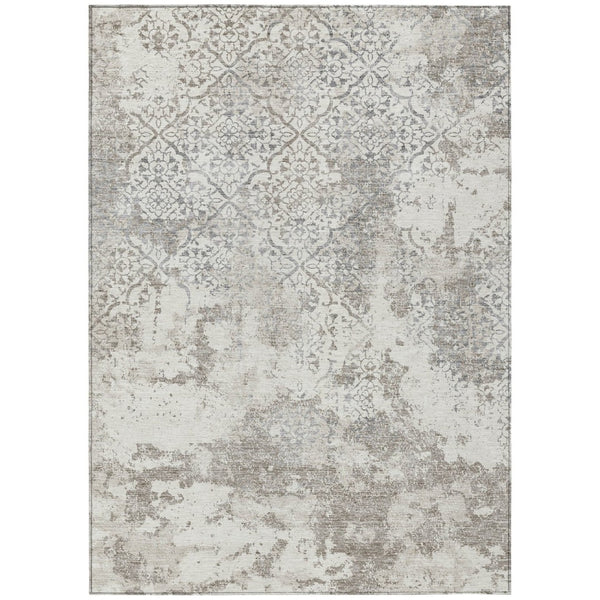HomeRoots 5' Elegant Ivory Beige Taupe Floral Area Rug for Indoor and Outdoor Use – Easy Care, Durable Design 8' X 10' 586171