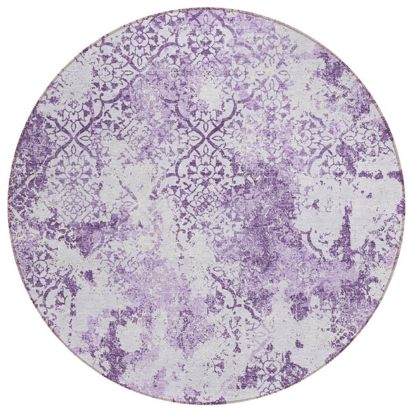 HomeRoots 5' Floral Elegance Area Rug in Lavender & Lilac - Durable, Washable Design for Indoor & Outdoor Spaces 8' Round 586176