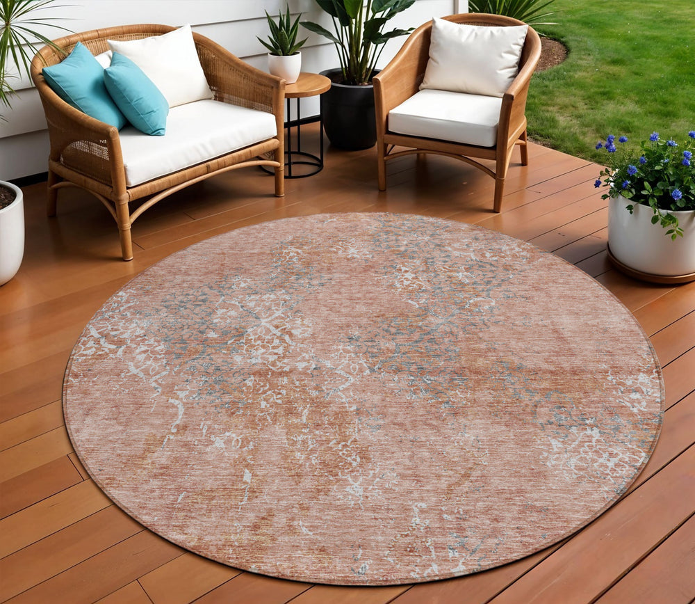 Homeroots 3' Floral Washable Area Rug In Artichoke & Fern Green - Perfect For Indoor & Outdoor Spaces! 8' Round Polyester 586182