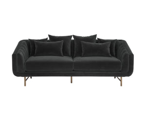 Sunpan Veera Sofa - Luxurious Mid-Century Modern Design with Channel Tufting and Antique Brass Feet Shadow Grey