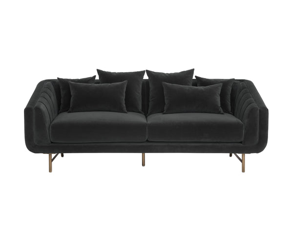 Sunpan Veera Sofa - Luxurious Mid-Century Modern Design with Channel Tufting and Antique Brass Feet Shadow Grey