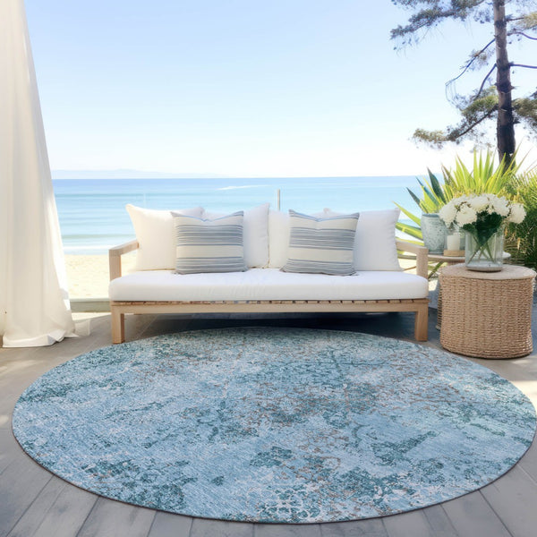 Homeroots 3' Floral Washable Area Rug In Artichoke & Fern Green - Perfect For Indoor & Outdoor Spaces! 8' Round Polyester 586188