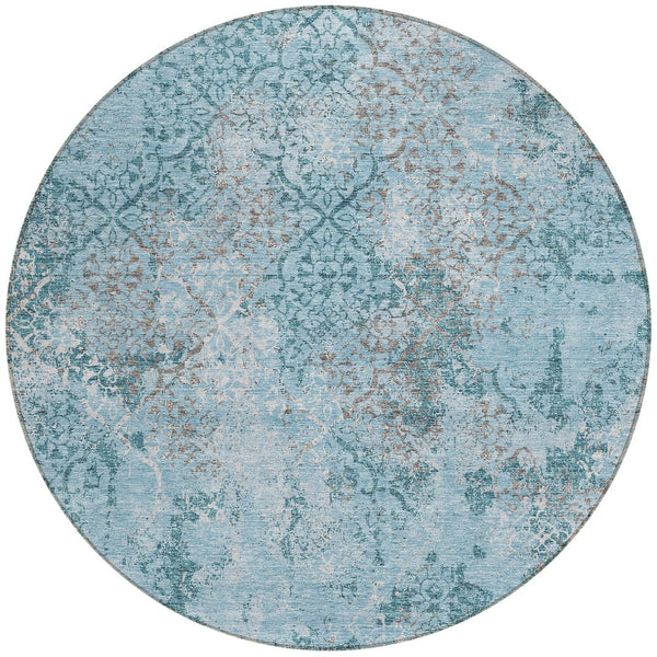 Homeroots 3' Floral Washable Area Rug In Artichoke & Fern Green - Perfect For Indoor & Outdoor Spaces! 8' Round Polyester 586188