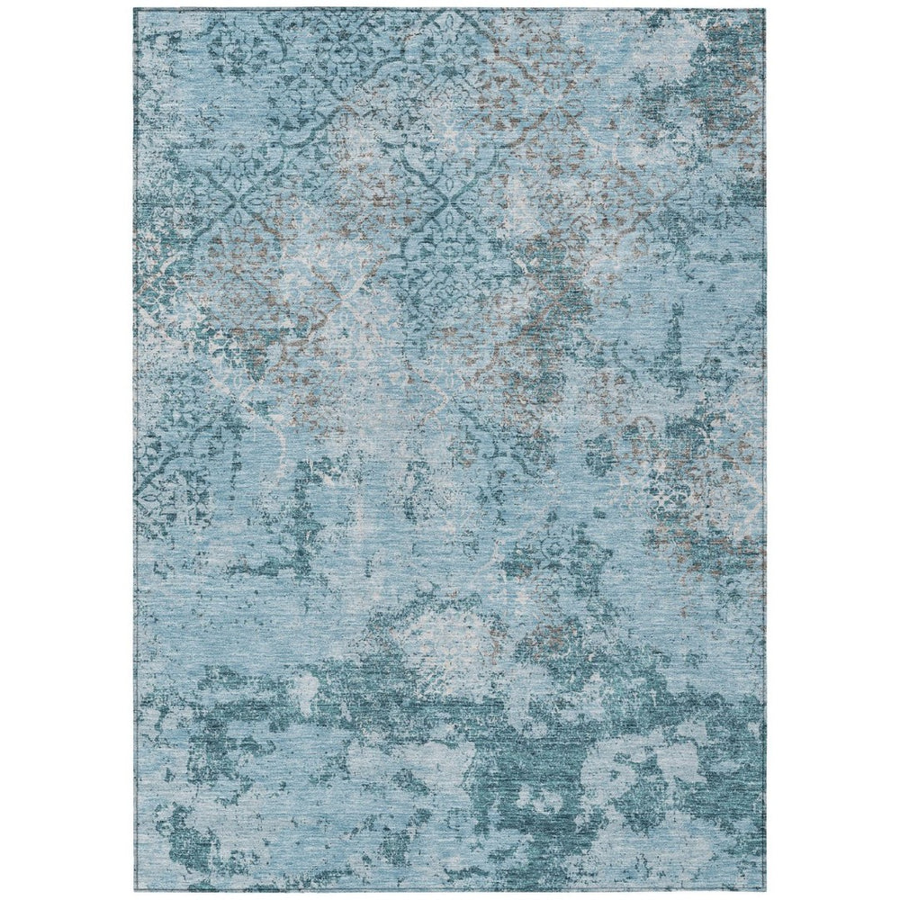 HomeRoots 9' Teal Blue Aqua Gray Floral Area Rug - Durable, Washable Design for Indoor & Outdoor Spaces 9' X 12' 586190