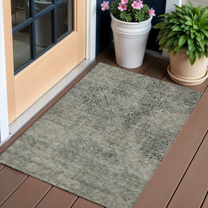 Homeroots 3' Floral Washable Area Rug In Artichoke & Fern Green - Perfect For Indoor & Outdoor Spaces! 3' X 5' Polyester 586192