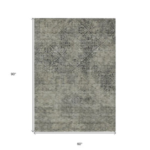 Homeroots 3' Floral Washable Area Rug In Artichoke & Fern Green - Perfect For Indoor & Outdoor Spaces! 5' X 8' Polyester 586193