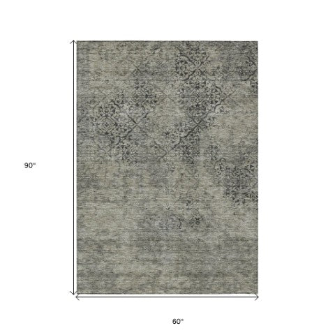 Homeroots 3' Floral Washable Area Rug In Artichoke & Fern Green - Perfect For Indoor & Outdoor Spaces! 5' X 8' Polyester 586193