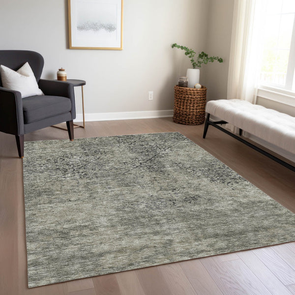 Homeroots 3' Floral Washable Area Rug In Artichoke & Fern Green - Perfect For Indoor & Outdoor Spaces! 5' X 8' Polyester 586193