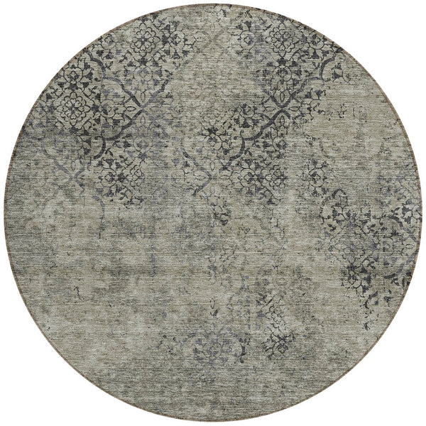 Homeroots 3' Floral Washable Area Rug In Artichoke & Fern Green - Perfect For Indoor & Outdoor Spaces! 8' Round Polyester 586194