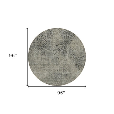 Homeroots 3' Floral Washable Area Rug In Artichoke & Fern Green - Perfect For Indoor & Outdoor Spaces! 8' Round Polyester 586194