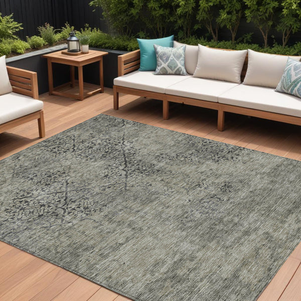 Homeroots 3' Floral Washable Area Rug In Artichoke & Fern Green - Perfect For Indoor & Outdoor Spaces! 8' X 10' Polyester 586195