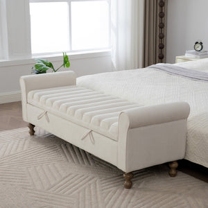 English Elm 65.55" Wide Upholstered Storage Bench Napped Fabric Rolled Arms Rubberwood Legs Entryway W3098P397304