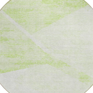 Homeroots 3' Abstract Washable Area Rug In Artichoke Green And Ivory - Perfect For Indoor And Outdoor Spaces 8' Round Polyester 586200