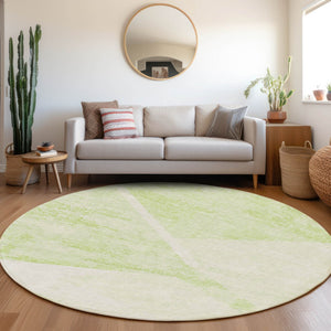 Homeroots 3' Abstract Washable Area Rug In Artichoke Green And Ivory - Perfect For Indoor And Outdoor Spaces 8' Round Polyester 586200