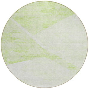 Homeroots 3' Abstract Washable Area Rug In Artichoke Green And Ivory - Perfect For Indoor And Outdoor Spaces 8' Round Polyester 586200
