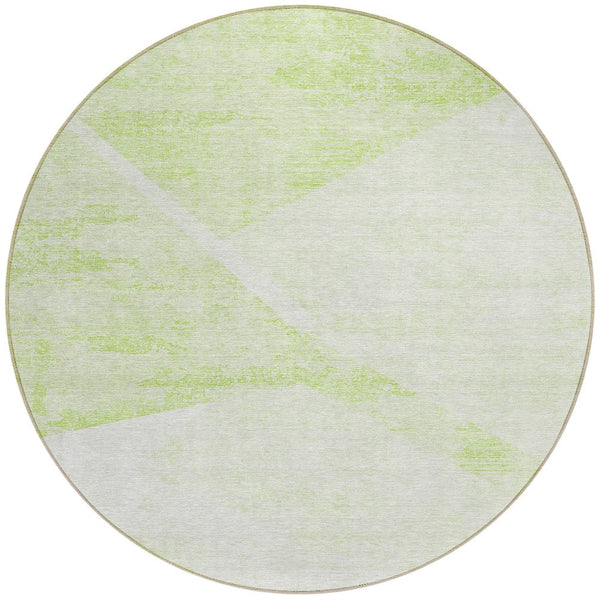 Homeroots 3' Abstract Washable Area Rug In Artichoke Green And Ivory - Perfect For Indoor And Outdoor Spaces 8' Round Polyester 586200