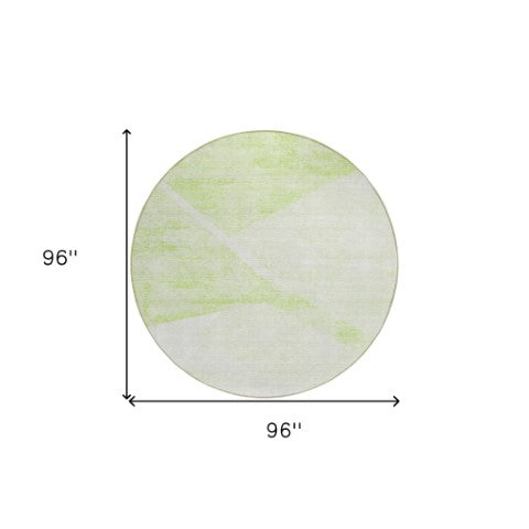 Homeroots 3' Abstract Washable Area Rug In Artichoke Green And Ivory - Perfect For Indoor And Outdoor Spaces 8' Round Polyester 586200
