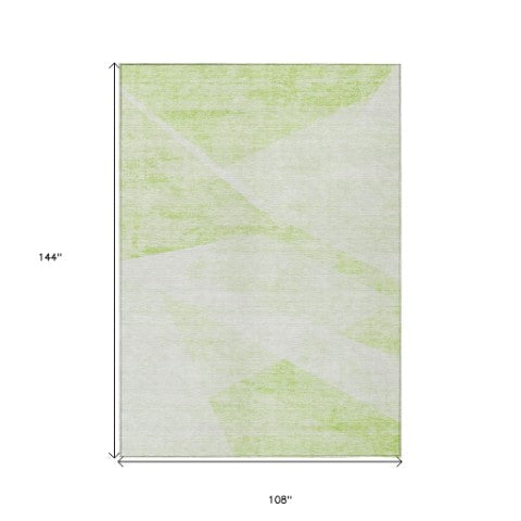 Homeroots 3' Abstract Washable Area Rug In Artichoke Green And Ivory - Perfect For Indoor And Outdoor Spaces 9' X 12' Polyester 586202