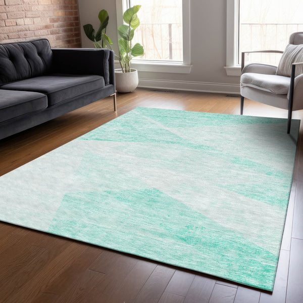 Homeroots 3' Abstract Washable Area Rug In Artichoke Green And Ivory - Perfect For Indoor And Outdoor Spaces 3' X 5' Polyester 586204
