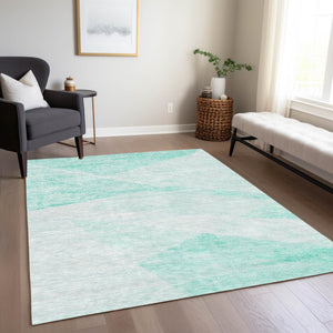 Homeroots 3' Abstract Washable Area Rug In Artichoke Green And Ivory - Perfect For Indoor And Outdoor Spaces 3' X 5' Polyester 586204