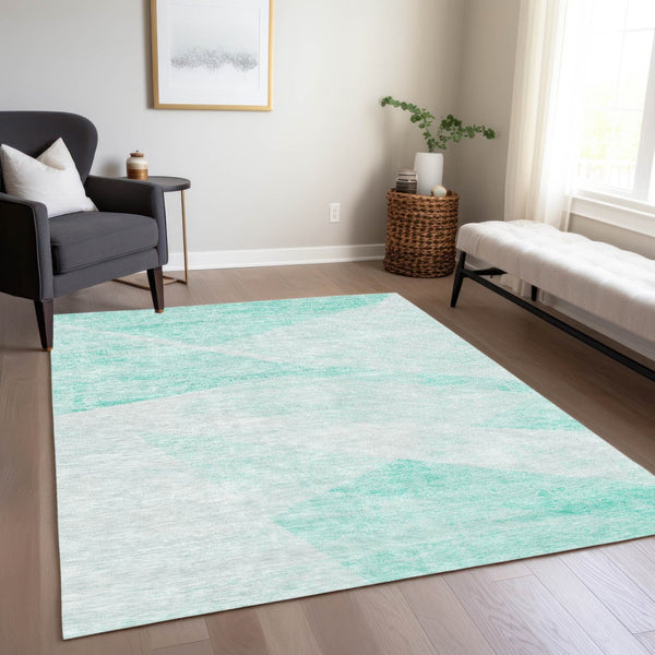 Homeroots 3' Abstract Washable Area Rug In Artichoke Green And Ivory - Perfect For Indoor And Outdoor Spaces 3' X 5' Polyester 586204