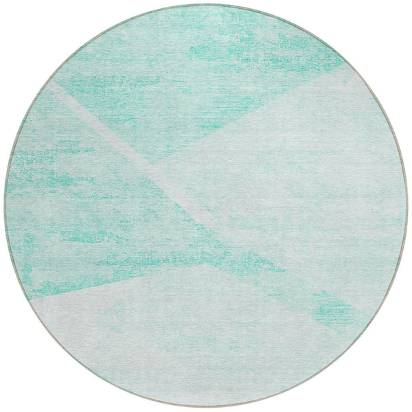 Homeroots 3' Abstract Washable Area Rug In Artichoke Green And Ivory - Perfect For Indoor And Outdoor Spaces 8' Round Polyester 586206