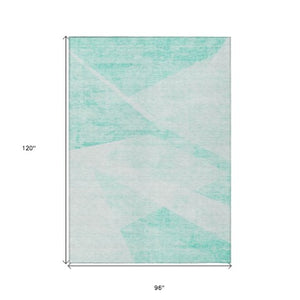 Homeroots 3' Abstract Washable Area Rug In Artichoke Green And Ivory - Perfect For Indoor And Outdoor Spaces 8' X 10' Polyester 586207