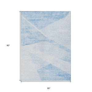 Homeroots 3' Abstract Washable Area Rug In Artichoke Green And Ivory - Perfect For Indoor And Outdoor Spaces 5' X 8' Polyester 586211