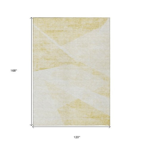 Homeroots 3' Abstract Washable Area Rug In Artichoke Green And Ivory - Perfect For Indoor And Outdoor Spaces 10' X 14' Polyester 586221