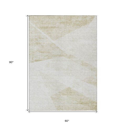 Homeroots 3' Abstract Washable Area Rug In Artichoke Green And Ivory - Perfect For Indoor And Outdoor Spaces 5' X 8' Polyester 586223
