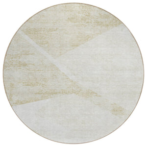 HomeRoots 5' Stylish Khaki Beige and Ivory Abstract Area Rug – Washable, Durable for Indoor and Outdoor Use 8' Round 586224