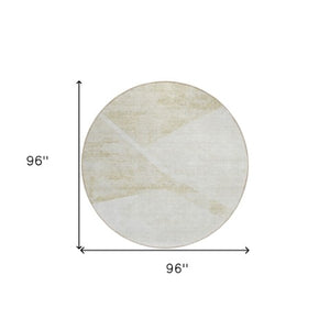 Homeroots 3' Abstract Washable Area Rug In Artichoke Green And Ivory - Perfect For Indoor And Outdoor Spaces 8' Round Polyester 586224