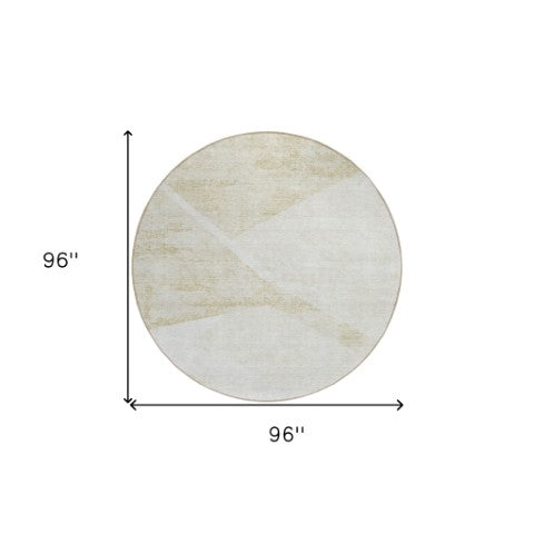 Homeroots 3' Abstract Washable Area Rug In Artichoke Green And Ivory - Perfect For Indoor And Outdoor Spaces 8' Round Polyester 586224