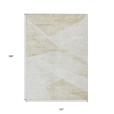 Homeroots 3' Abstract Washable Area Rug In Artichoke Green And Ivory - Perfect For Indoor And Outdoor Spaces 10' X 14' Polyester 586227