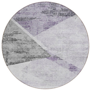 HomeRoots 5' Abstract Washable Indoor/Outdoor Area Rug in Purple, Gray, and Charcoal for Modern Spaces 8' Round 586230