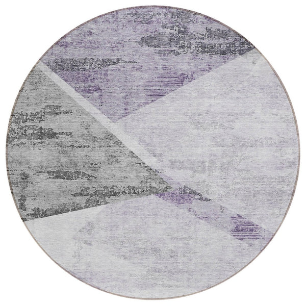 HomeRoots 5' Abstract Washable Indoor/Outdoor Area Rug in Purple, Gray, and Charcoal for Modern Spaces 8' Round 586230
