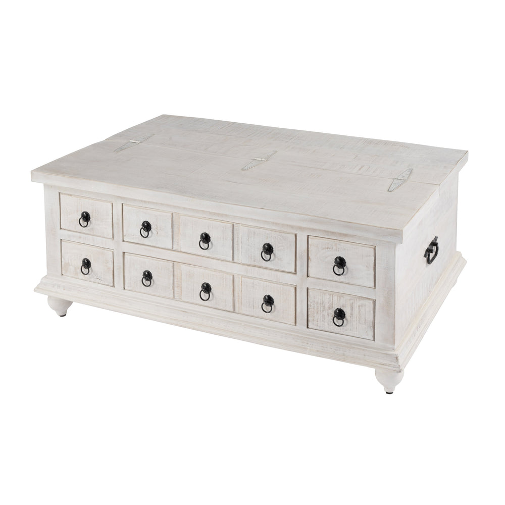 Butler Specialty Chipping Rustic 6 Drawer Solid Wood Trunk Coffee Table With Distressed Finish For Stylish Storage White Mango,Iron 5862329-butler
