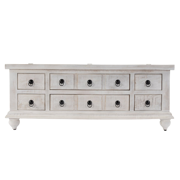 Butler Specialty Chipping Rustic 6 Drawer Solid Wood Trunk Coffee Table With Distressed Finish For Stylish Storage White Mango,Iron 5862329-butler