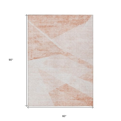 Homeroots 3' Abstract Washable Area Rug In Artichoke Green And Ivory - Perfect For Indoor And Outdoor Spaces 5' X 8' Polyester 586241