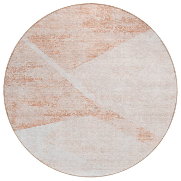 HomeRoots 5' Stylish Abstract Salmon Peach and Ivory Rug - Durable, Washable, Perfect for Indoor and Outdoor Spaces 8' Round 586242