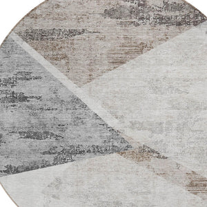 Homeroots 3' Abstract Washable Area Rug In Artichoke Green And Ivory - Perfect For Indoor And Outdoor Spaces 8' Round Polyester 586248