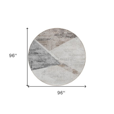 Homeroots 3' Abstract Washable Area Rug In Artichoke Green And Ivory - Perfect For Indoor And Outdoor Spaces 8' Round Polyester 586248