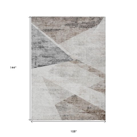 Homeroots 3' Abstract Washable Area Rug In Artichoke Green And Ivory - Perfect For Indoor And Outdoor Spaces 9' X 12' Polyester 586250