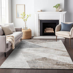 Homeroots 3' Abstract Washable Area Rug In Artichoke Green And Ivory - Perfect For Indoor And Outdoor Spaces 9' X 12' Polyester 586250