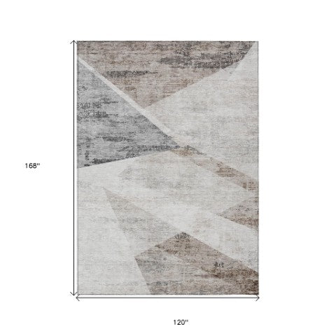 Homeroots 3' Abstract Washable Area Rug In Artichoke Green And Ivory - Perfect For Indoor And Outdoor Spaces 10' X 14' Polyester 586251