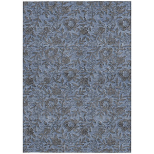 Homeroots 3' Elegant Blue Gray Charcoal Floral Washable Area Rug For Indoor Or Outdoor Spaces, Durable Design 3' X 5' Polyester 586252