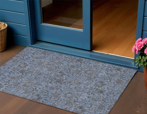 Homeroots 3' Elegant Blue Gray Charcoal Floral Washable Area Rug For Indoor Or Outdoor Spaces, Durable Design 3' X 5' Polyester 586252